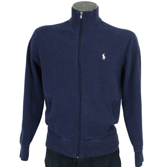 Polo Ralph Lauren Navy Lue White Pony Full Zip Performance Knit Sweater Jacket S - Picture 1 of 5